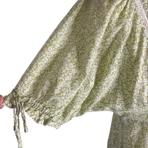 Ann Taylor Loft Floral Blouse Top Peasant Puff Sleeve Green S - Picture 3 of 6
